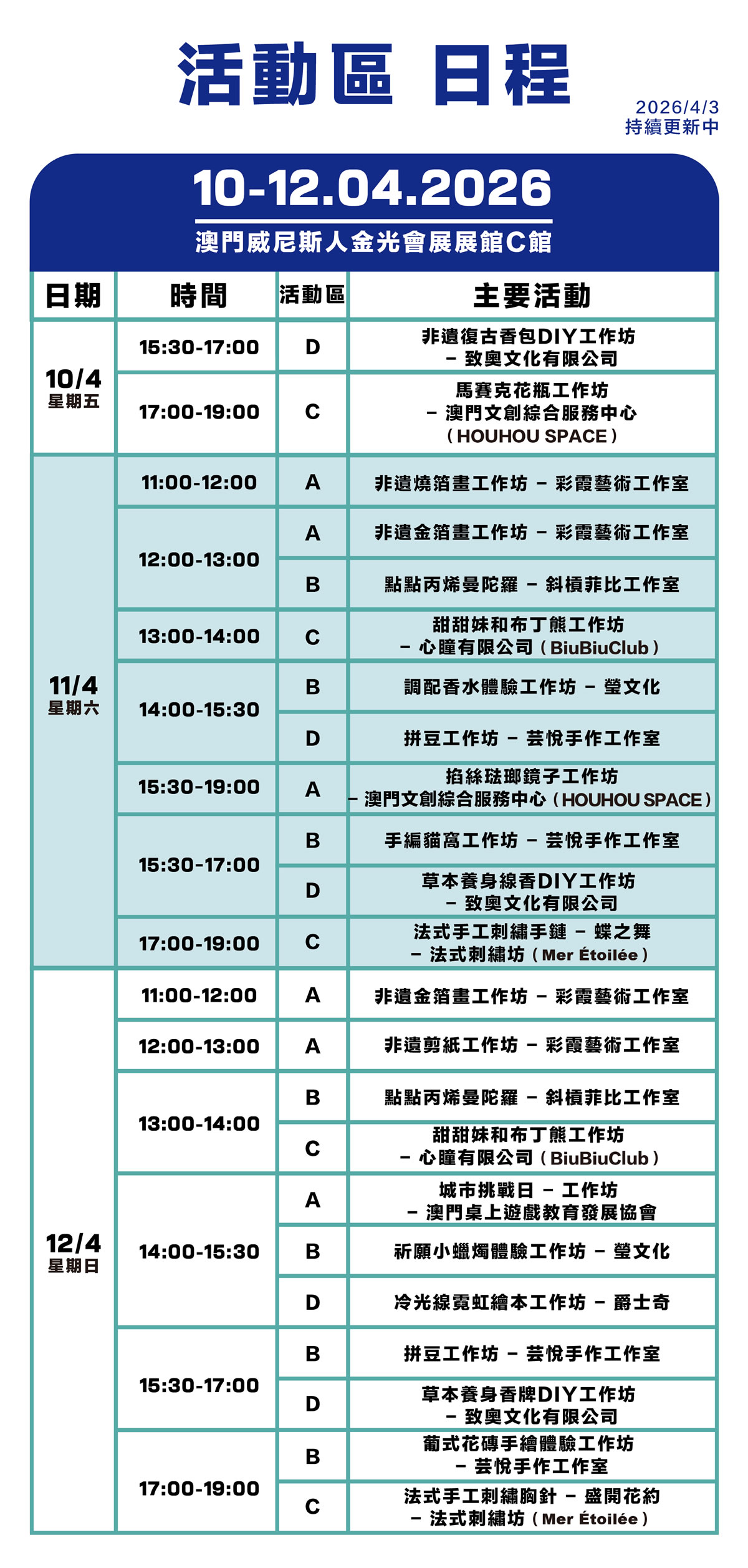 活動區日程